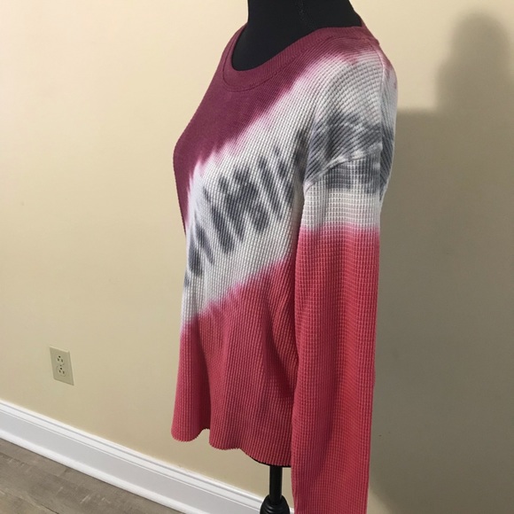 Anthropologie boho Ty dye thermal pullover in raspberry Blue white sz s - Picture 2 of 4